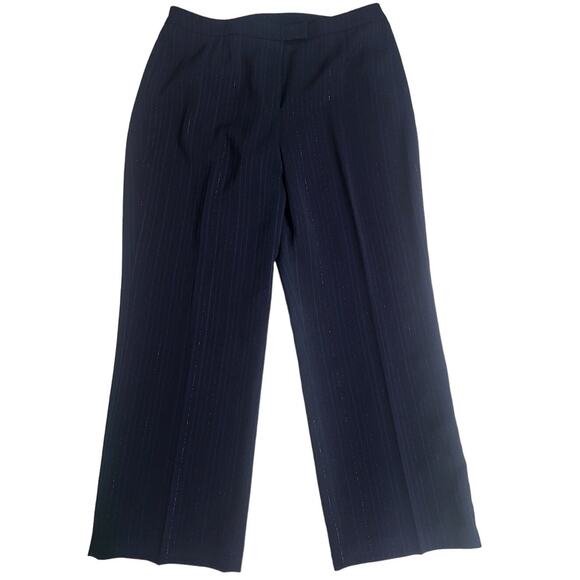 Vintage Navy Blue Kasper Metallic Pinstripe Blazer and Pant Suit - Size 16 - Picture 2 of 7